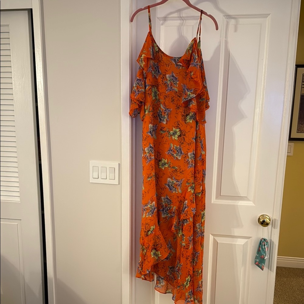 Adelyn Rae Orange Asymmetrical Cold Shoulder Sundress with Spaghetti Straps